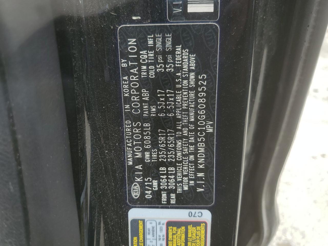 2016 Kia Sedona Lx VIN: KNDMB5C10G6089525 Lot: 61398805