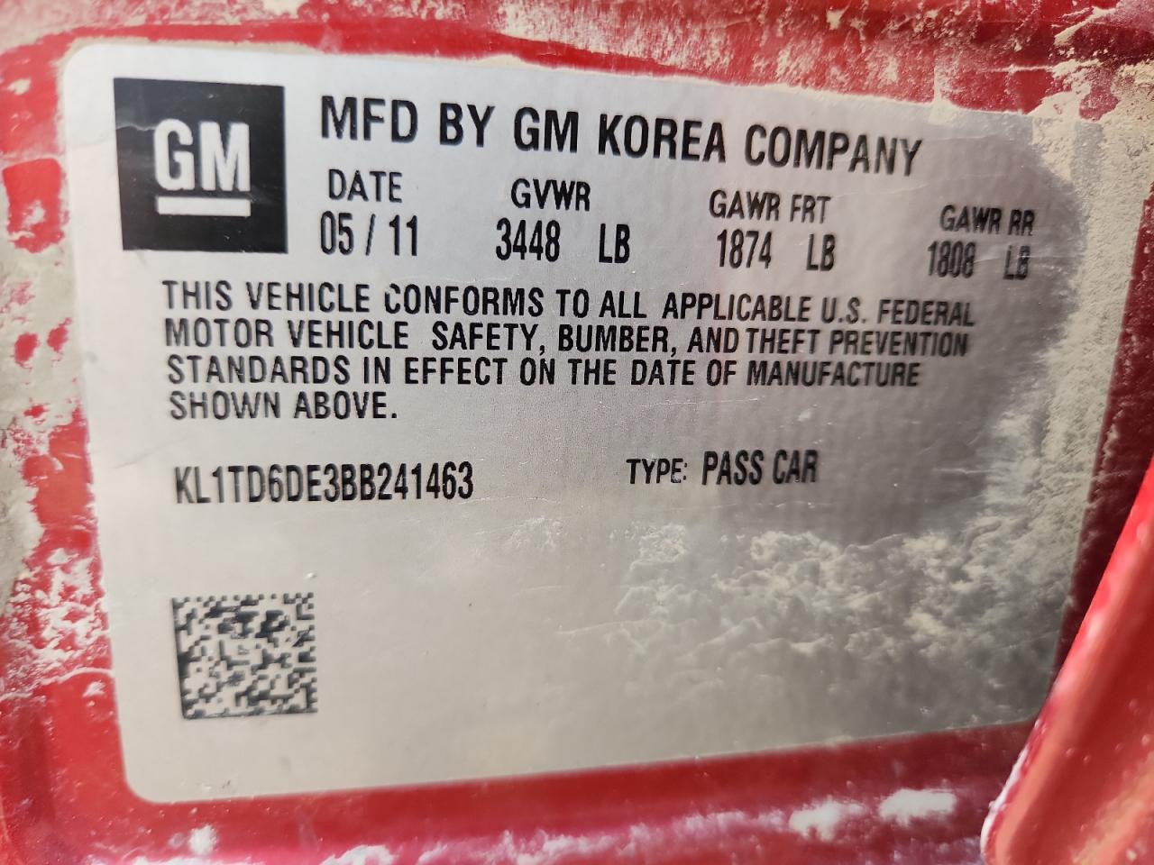 2011 Chevrolet Aveo Ls VIN: KL1TD6DE3BB241463 Lot: 62112825