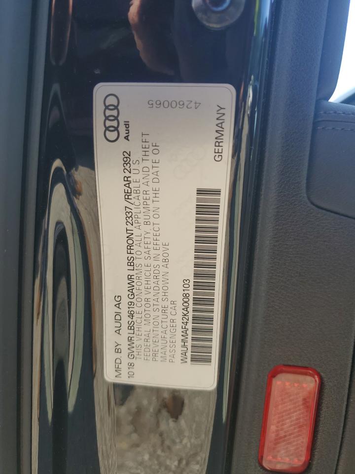 2019 Audi A4 Premium Plus VIN: WAUHMAF42KA008103 Lot: 63085495