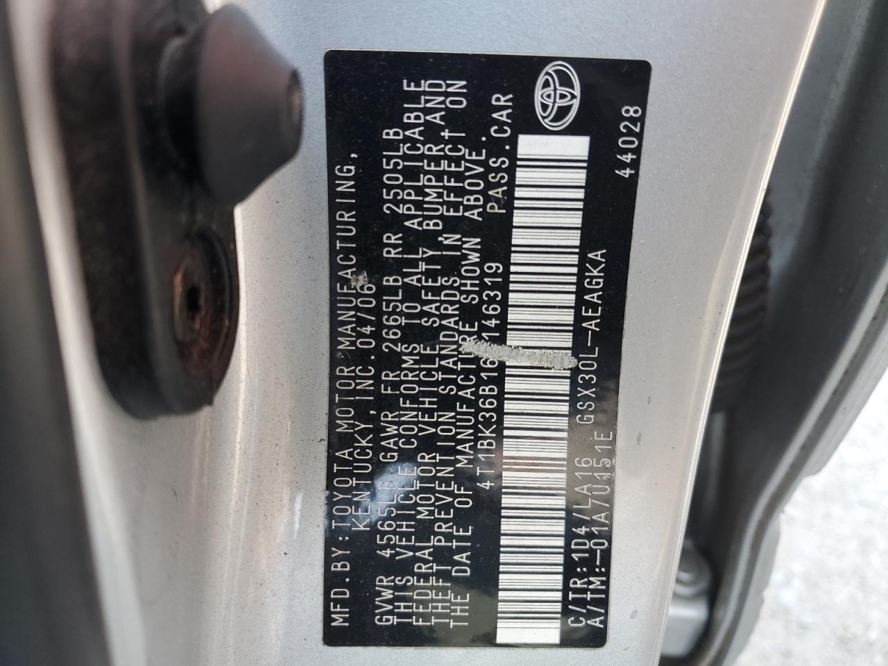 2006 Toyota Avalon Xl VIN: 4T1BK36B19U146319 Lot: 58978615