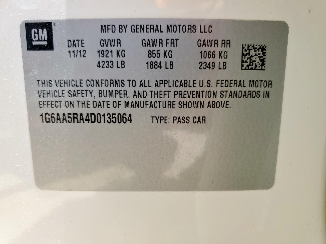 2013 Cadillac Ats VIN: 1G6AA5RA4D0135064 Lot: 62727655