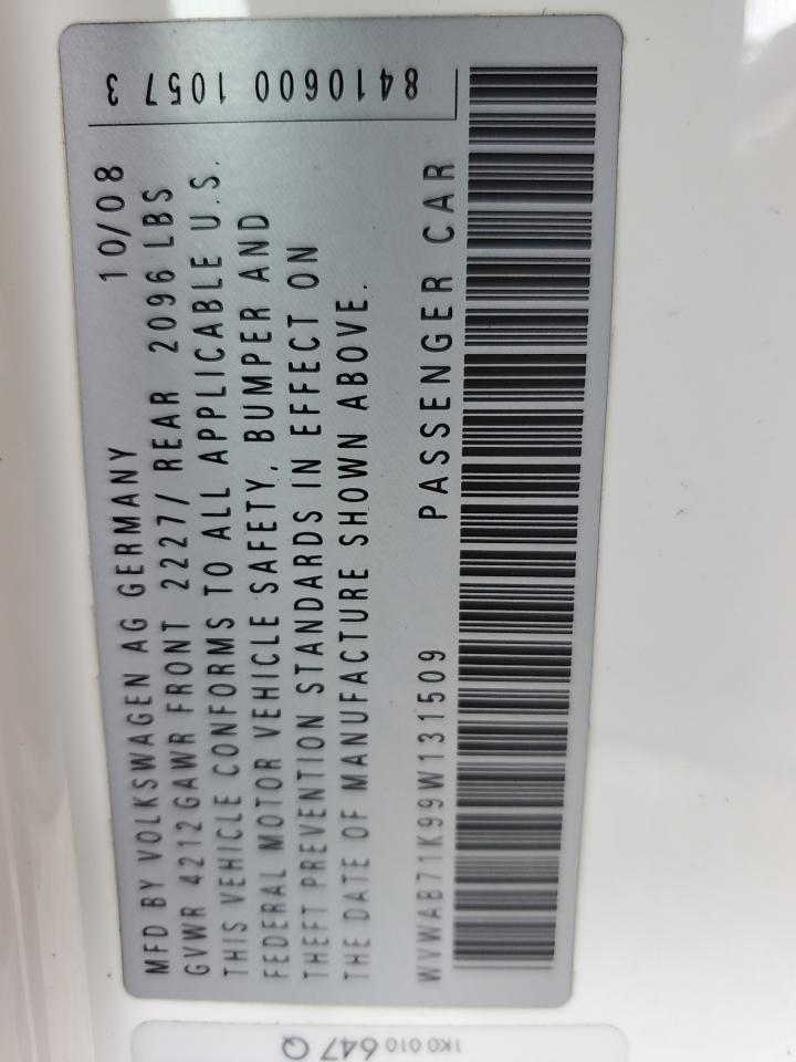 2009 Volkswagen Rabbit VIN: WVWAB71K99W131509 Lot: 59166585