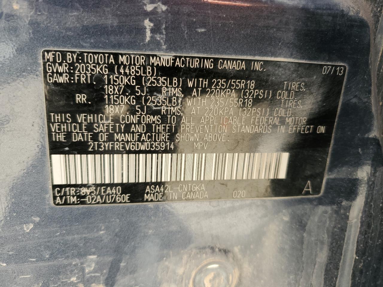 TOYOTA RAV4 2013 VIN 2T3YFREV6DW035914 фото 12