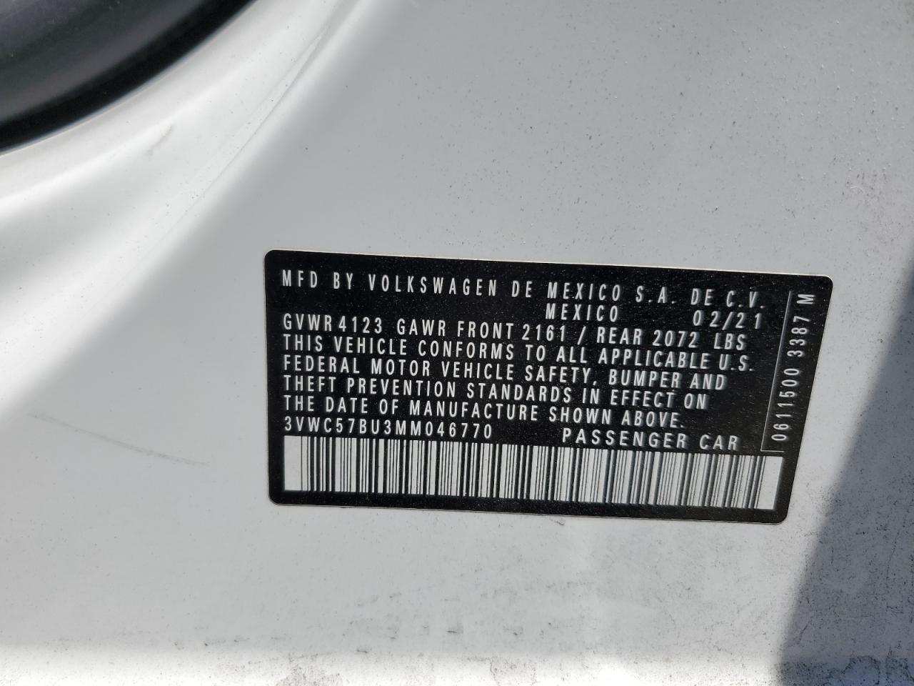 2021 Volkswagen Jetta S VIN: 3VWC57BU3MM046770 Lot: 59229095