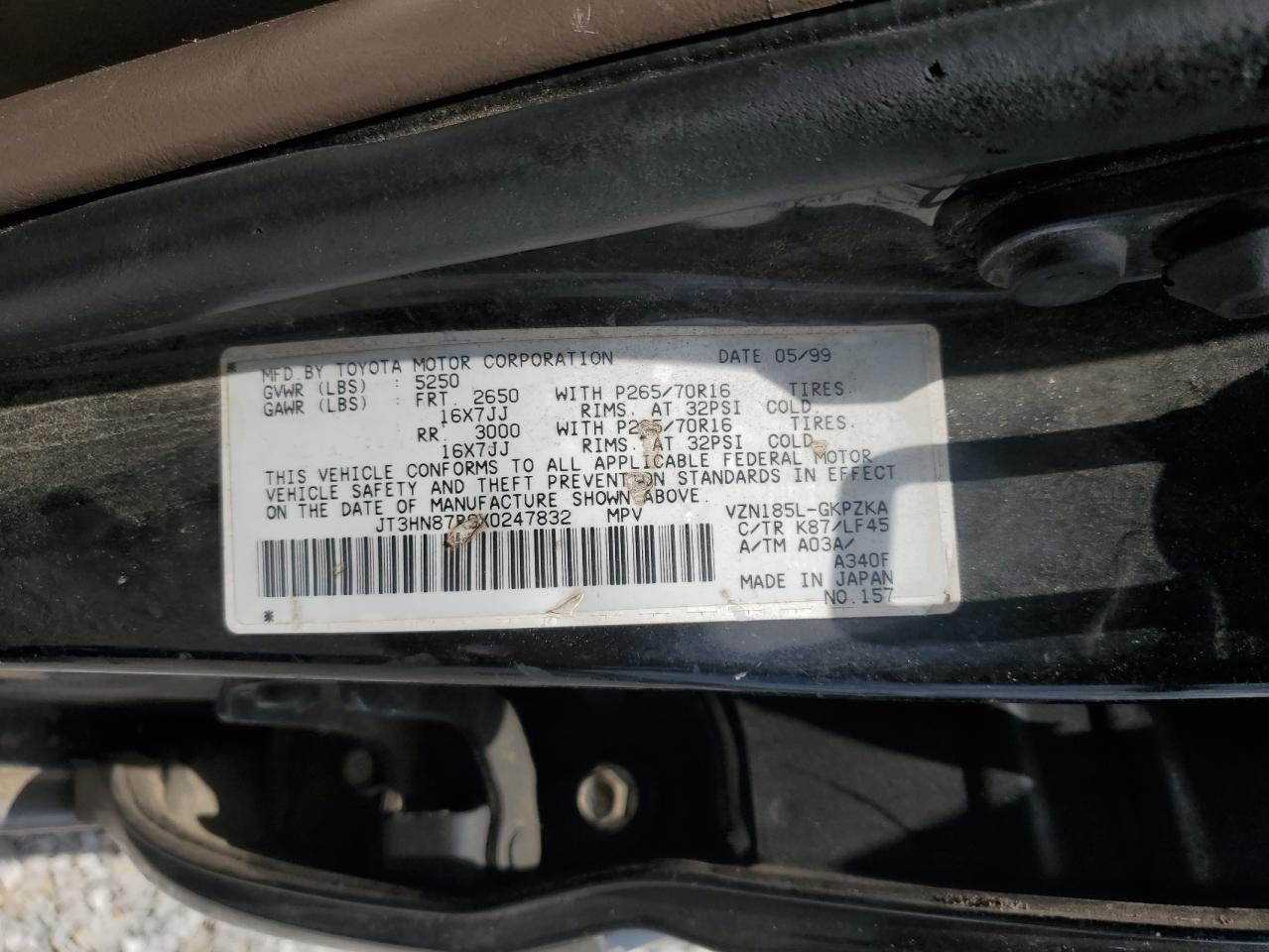 1999 Toyota 4Runner Limited VIN: JT3HN87R9X0247832 Lot: 62335485