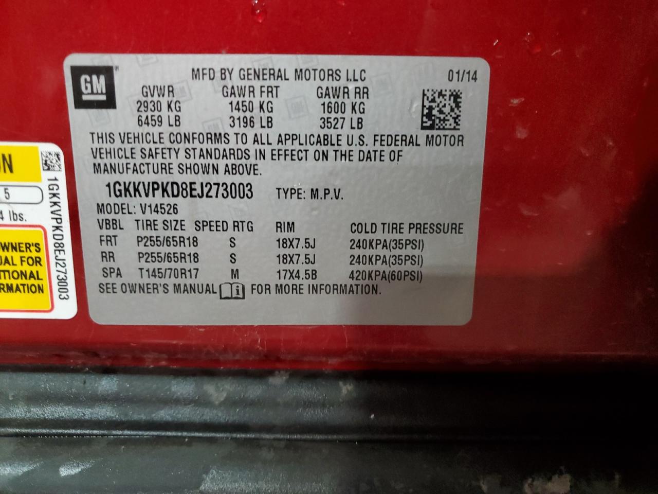 2014 GMC Acadia Sle VIN: 1GKKVPKD8EJ273003 Lot: 61976395