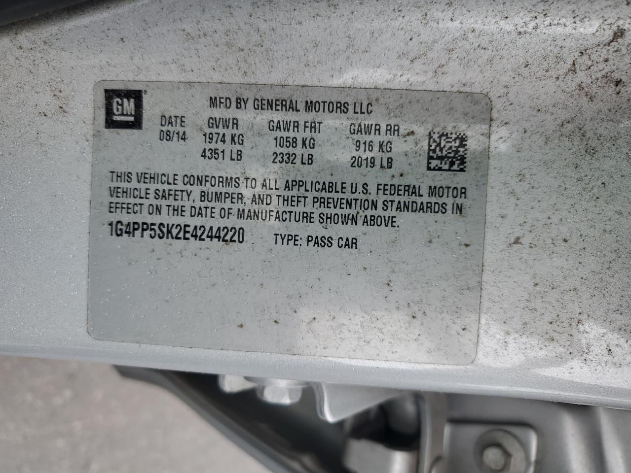 2014 Buick Verano VIN: 1G4PP5SK2E4244220 Lot: 60711955