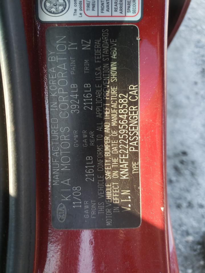2009 Kia Spectra Ex VIN: KNAFE222595648582 Lot: 61639845