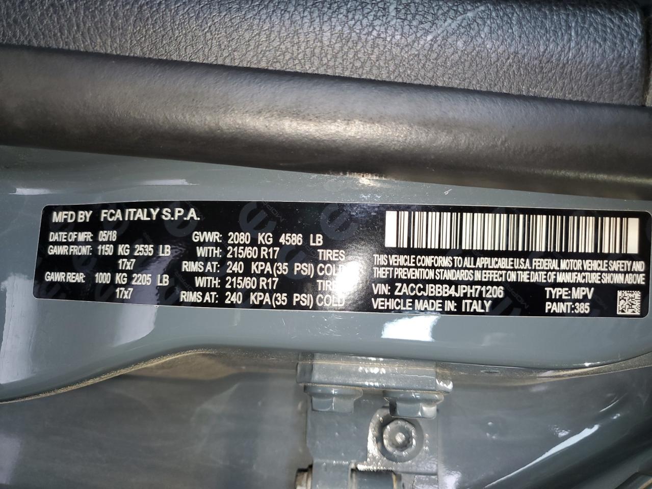 2018 Jeep Renegade Latitude VIN: ZACCJBBB4JPH71206 Lot: 59620625