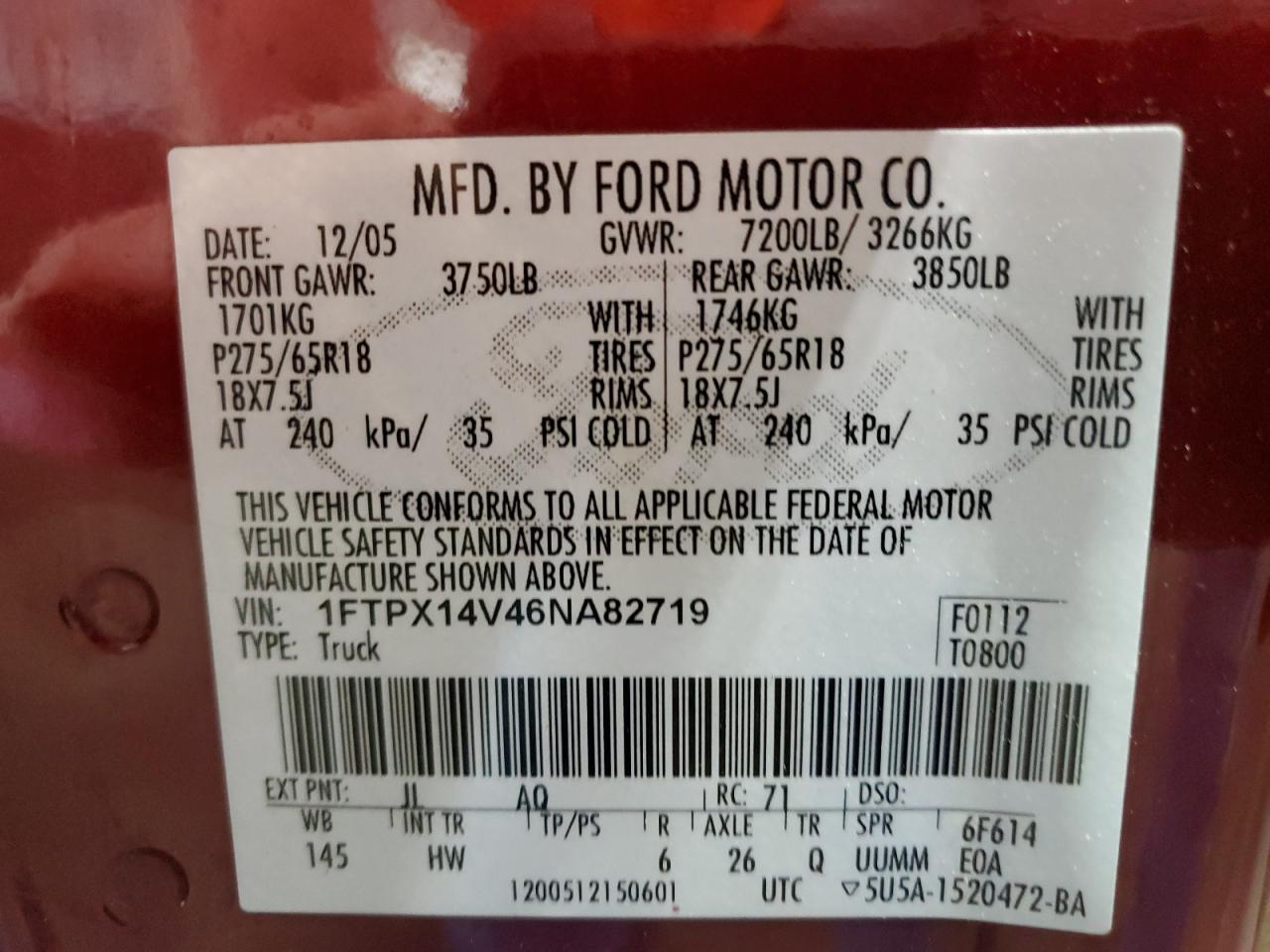 FORD All Models 2006 VIN 1FTPX14V46NA82719 zdjęcie 12