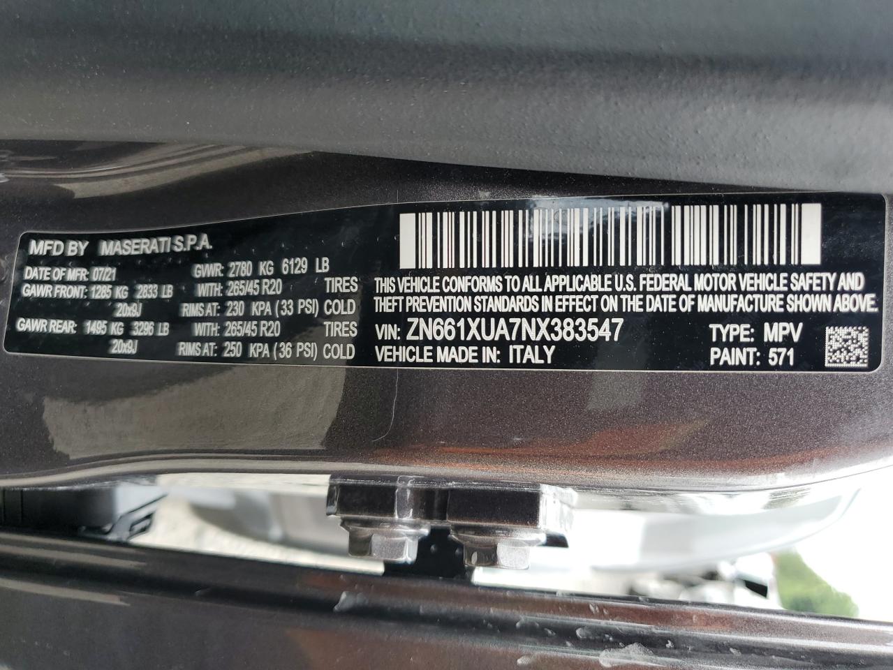 2022 Maserati Levante Base VIN: ZN661XUA7NX383547 Lot: 62402015