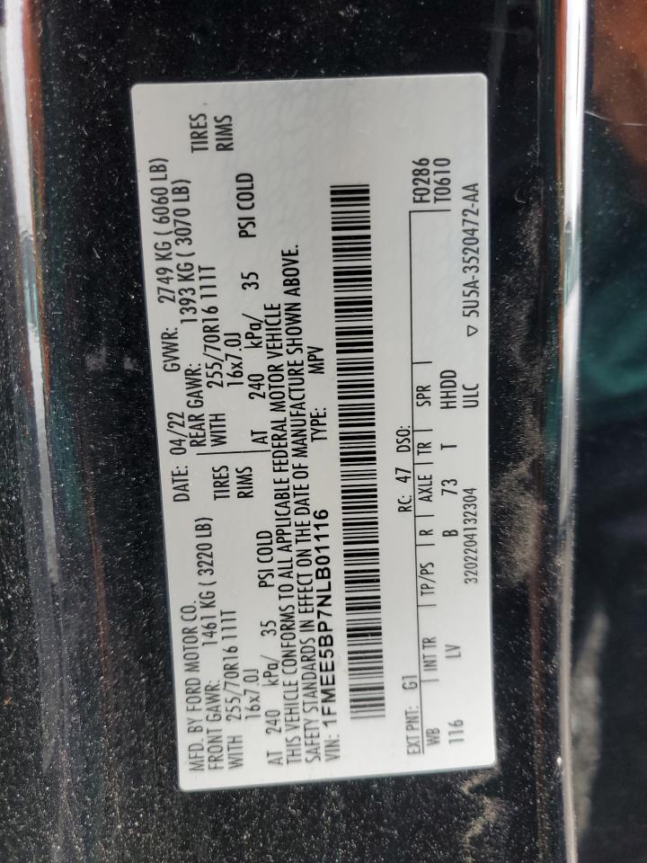 2022 Ford Bronco Base VIN: 1FMEE5BP7NLB01116 Lot: 59617925