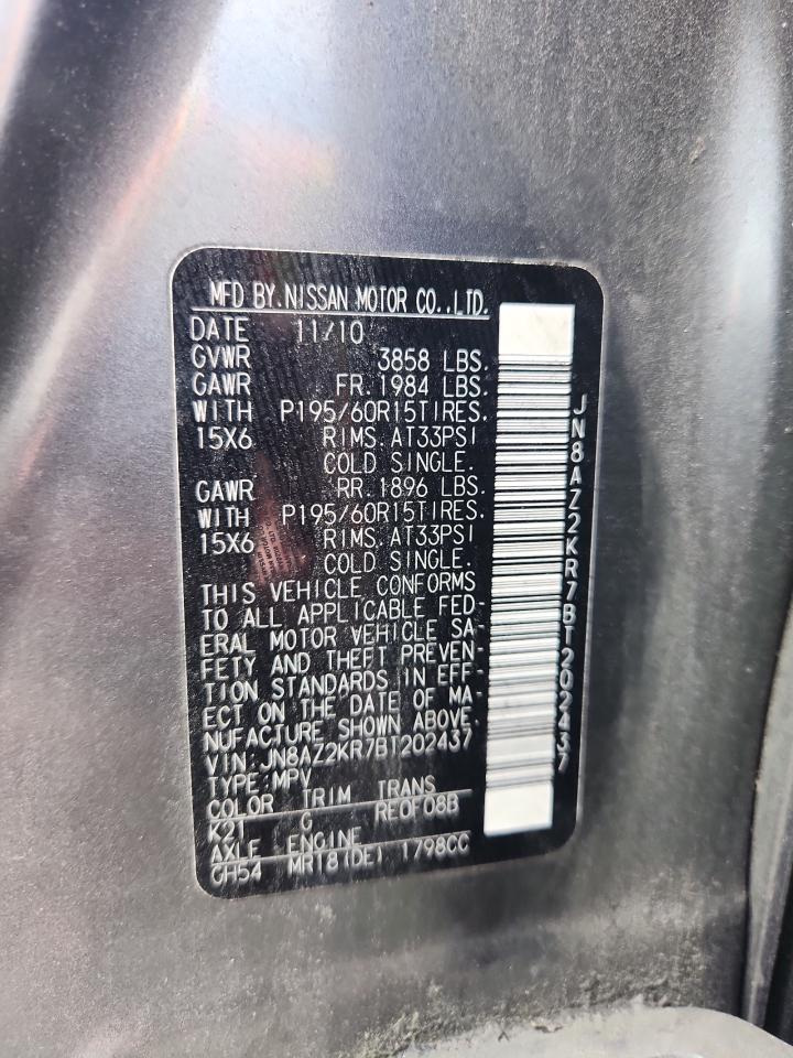 2011 Nissan Cube Base VIN: JN8AZ2KR7BT202437 Lot: 61748135