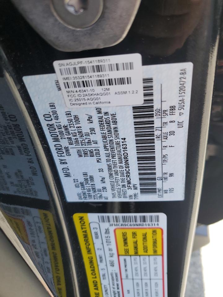 2022 Ford Bronco Sport Outer Banks VIN: 3FMCR9C69NRD16314 Lot: 61956335