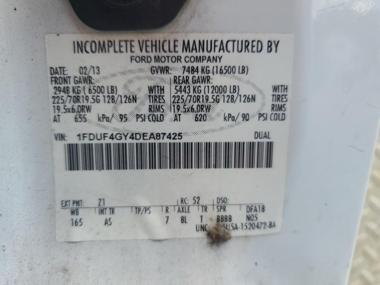 2013 Ford F450 Super Duty VIN: 1FDUF4GY4DEA87425 Lot: 61359655