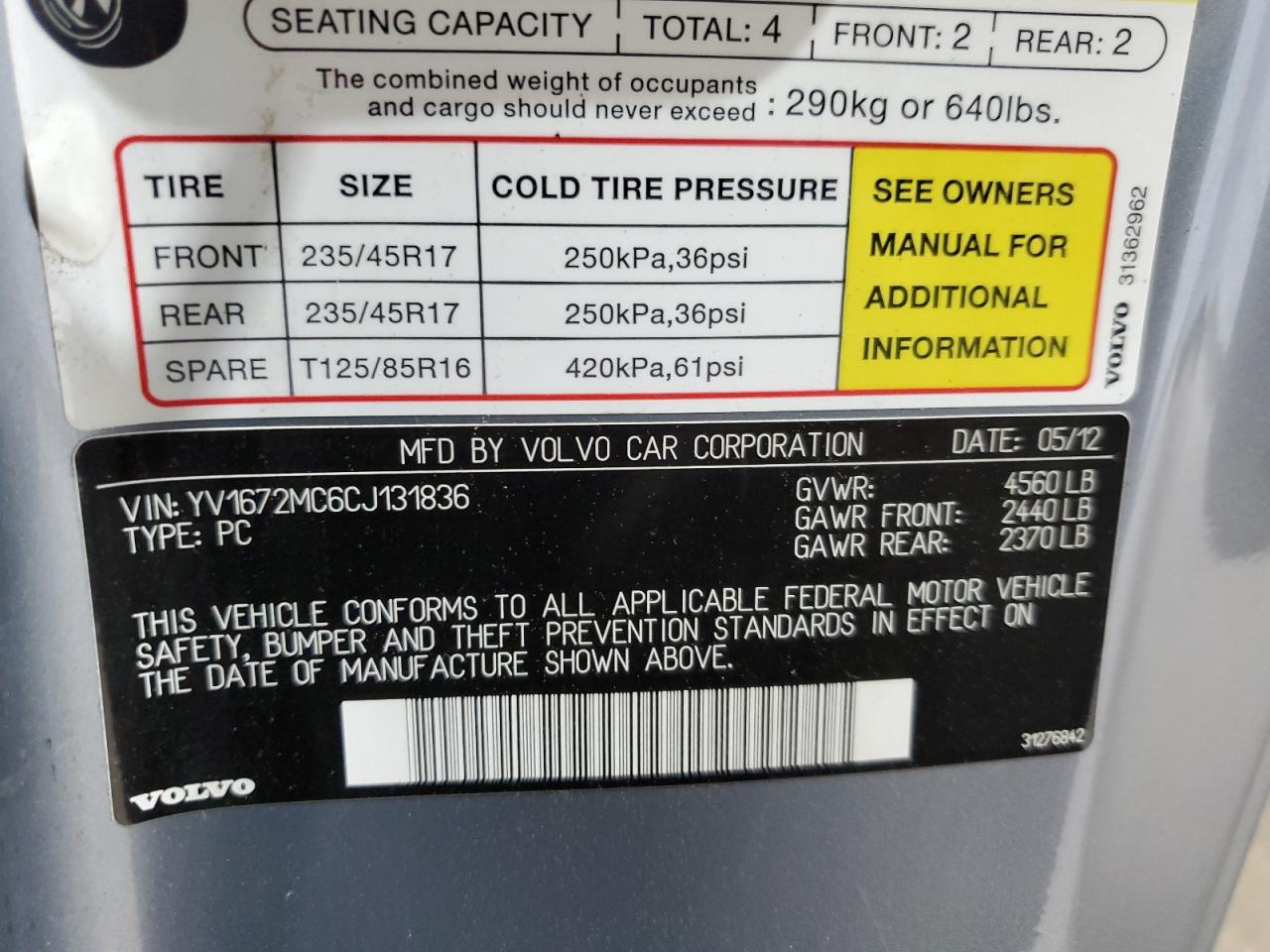 2012 Volvo C70 T5 VIN: YV1672MC6CJ131836 Lot: 59849265
