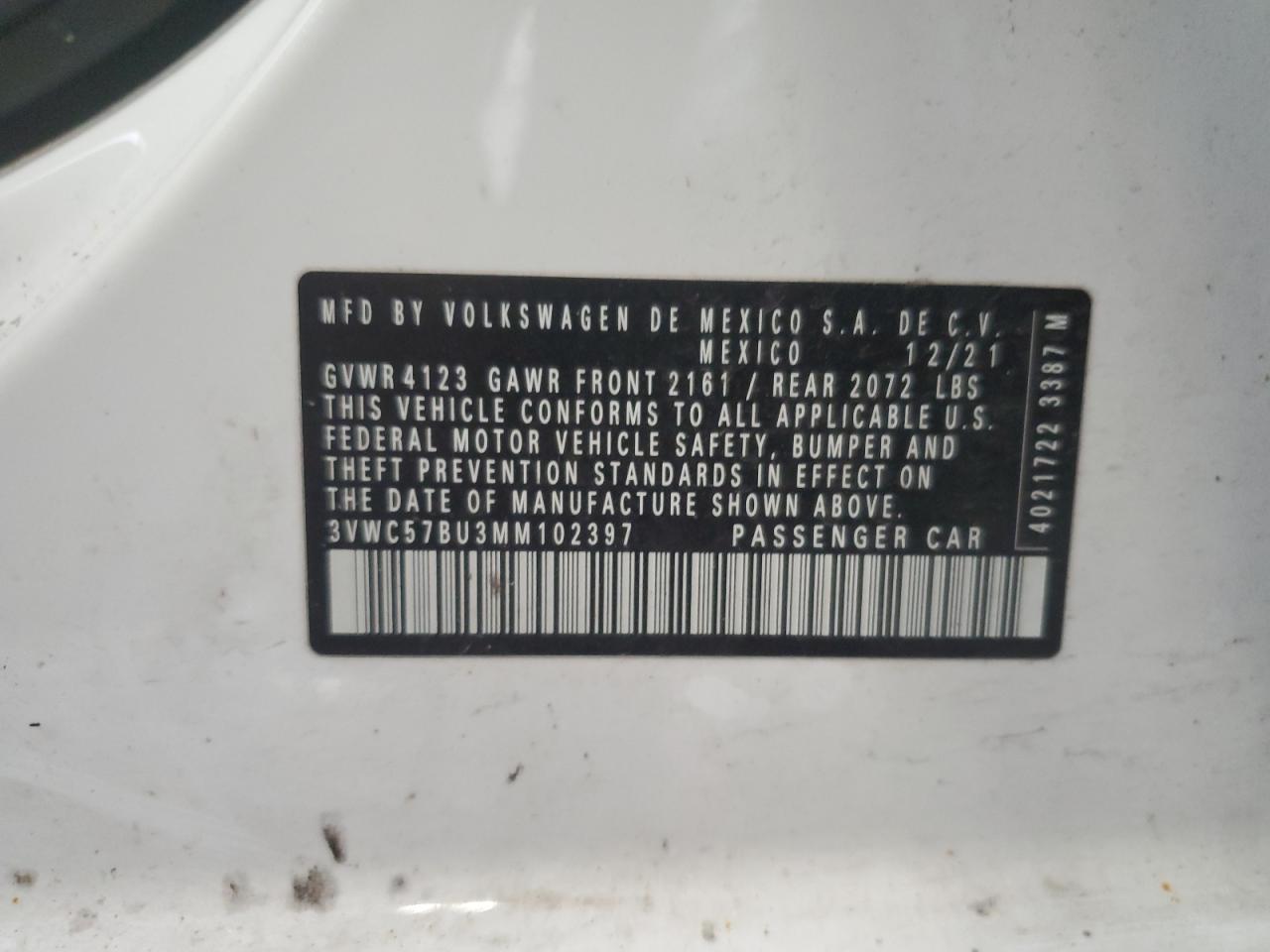 2021 Volkswagen Jetta S VIN: 3VWC57BU3MM102397 Lot: 62029715