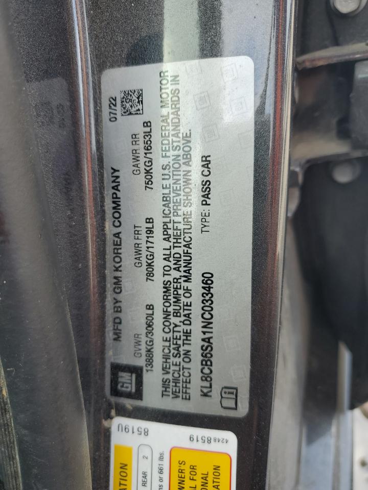 2022 Chevrolet Spark Ls VIN: KL8CB6SA1NC033460 Lot: 61585735
