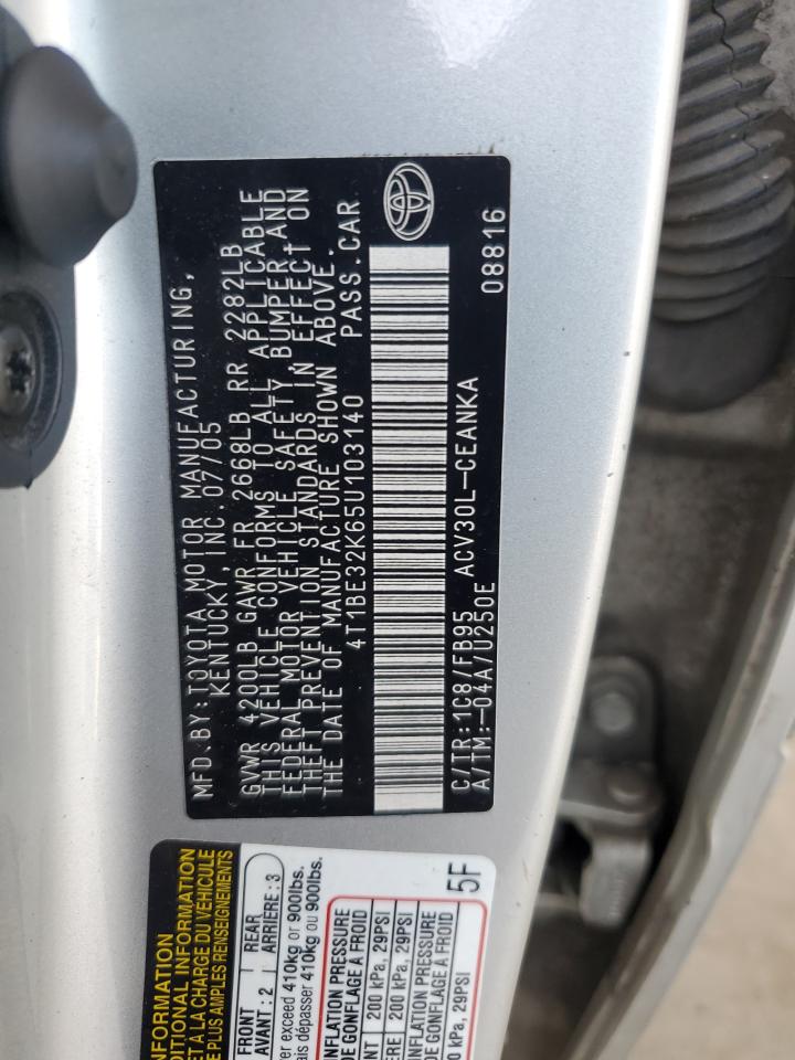 TOYOTA CAMRY 2005 VIN 4T1BE32K65U103140 фото 12