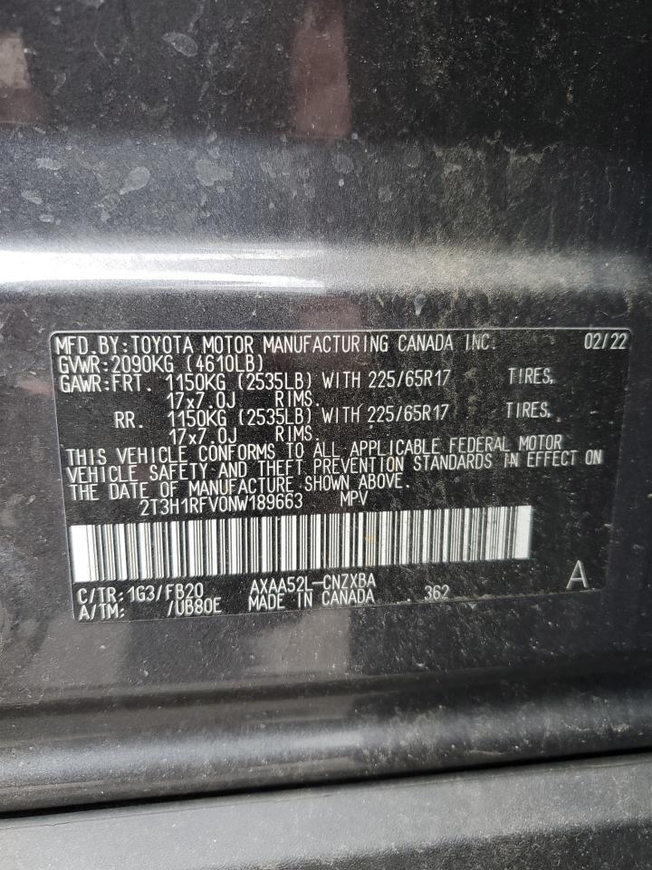 2022 Toyota Rav4 Le VIN: 2T3H1RFV0NW189663 Lot: 62883905