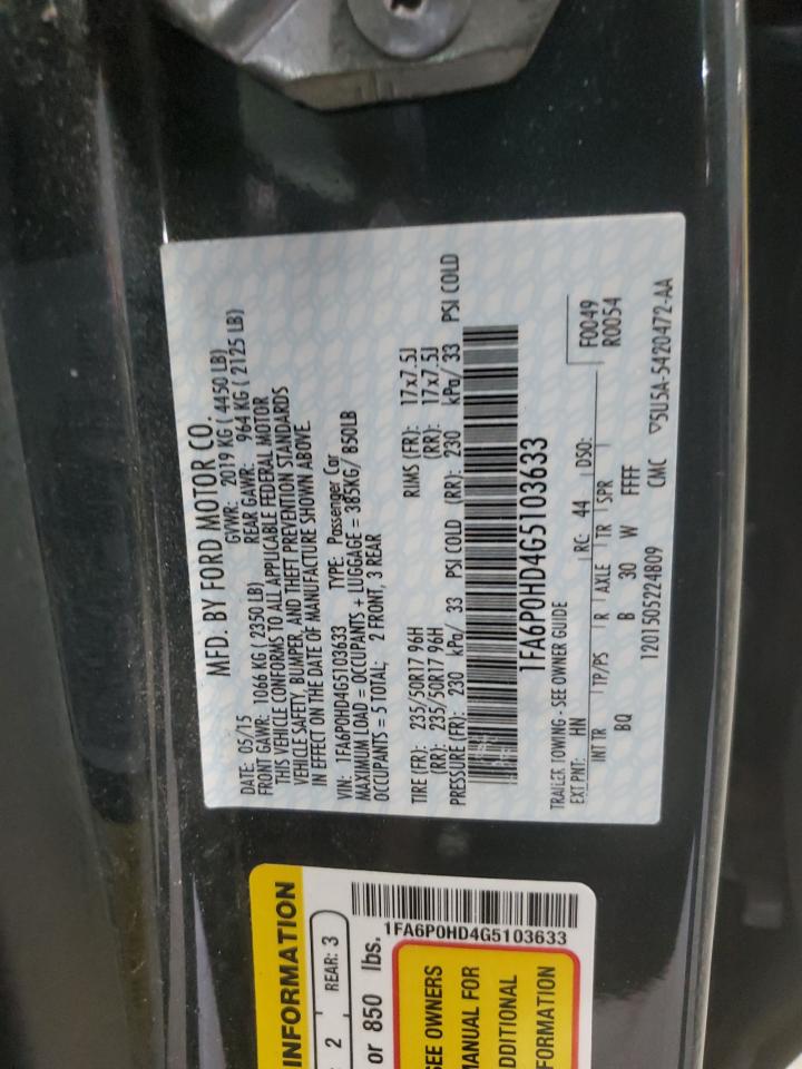 1FA6P0HD4G5103633 FORD FUSION 2016
