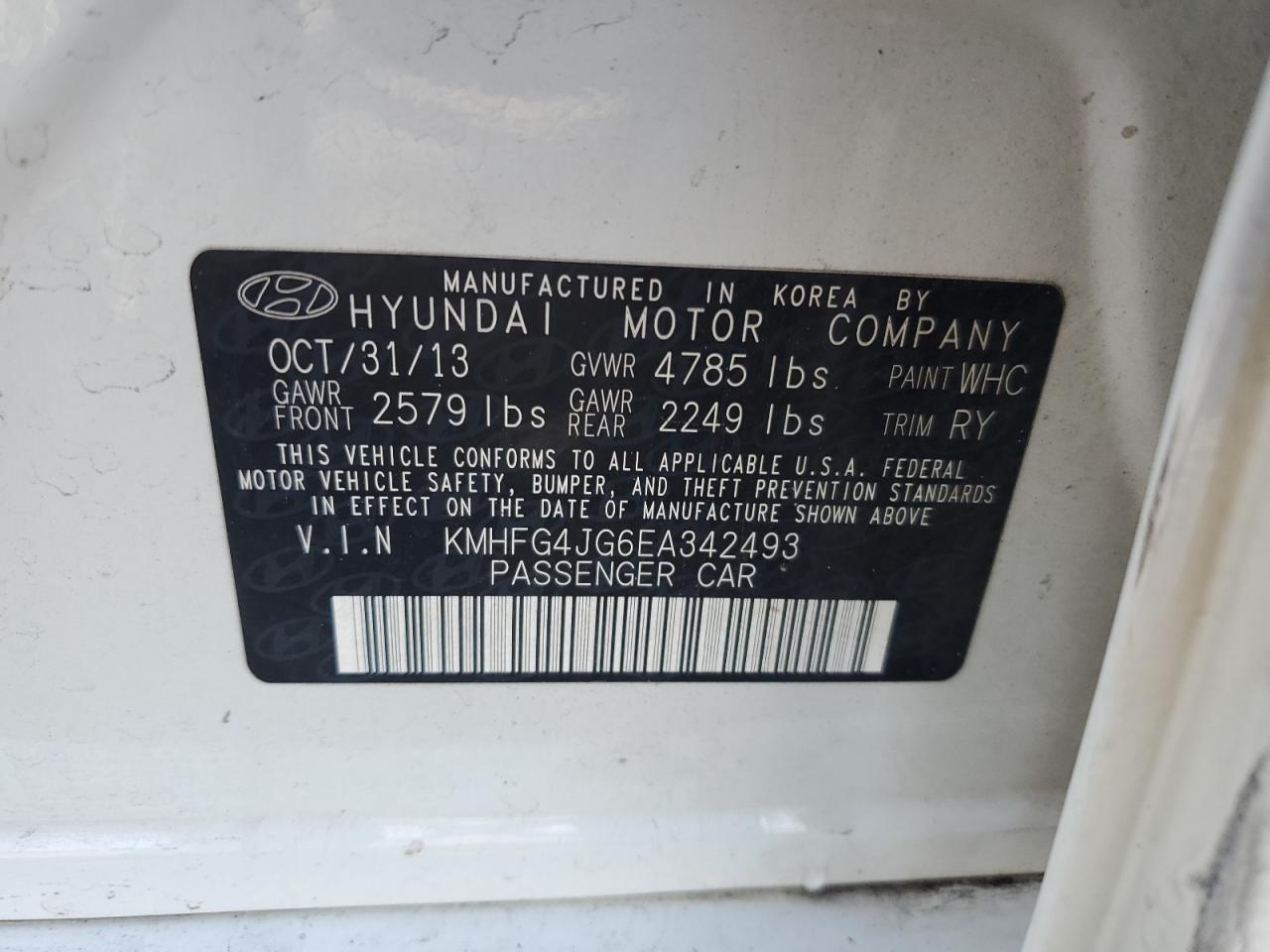 2014 Hyundai Azera VIN: KMHFG4JG6EA342493 Lot: 61897745