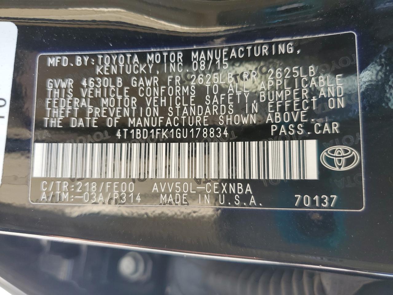 TOYOTA CAMRY 2016 VIN 4T1BD1FK1GU178834 фото 12