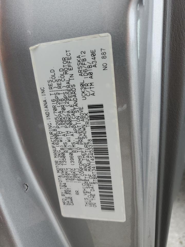 2004 Toyota Tundra Access Cab Sr5 VIN: 5TBRT34114S453378 Lot: 62464975