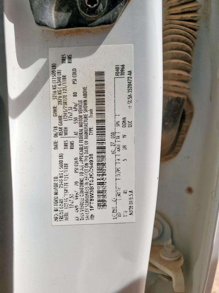 2018 Ford F350 Super Duty VIN: 1FT8W3BT6JEC94938 Lot: 62149565