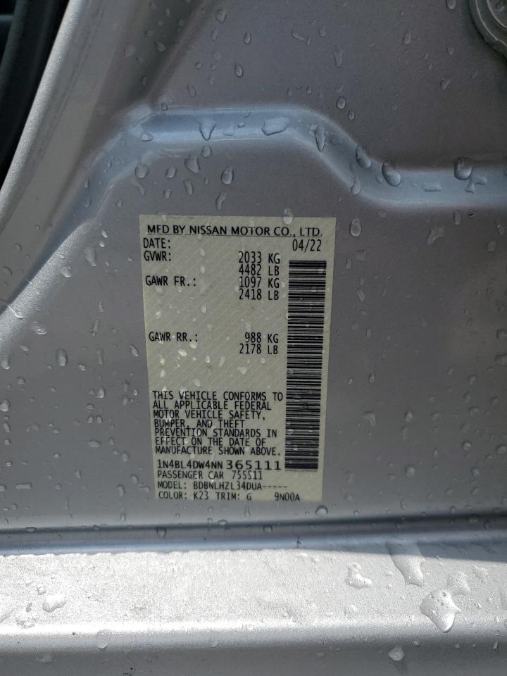 2022 Nissan Altima Sv VIN: 1N4BL4DW4NN365111 Lot: 61844735