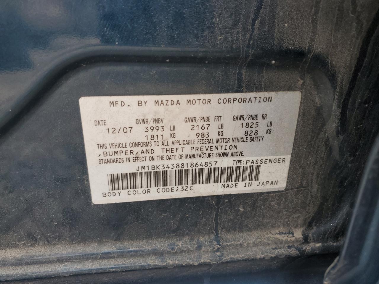 MAZDA MAZDA3 2008 VIN JM1BK343881864857 фото 12