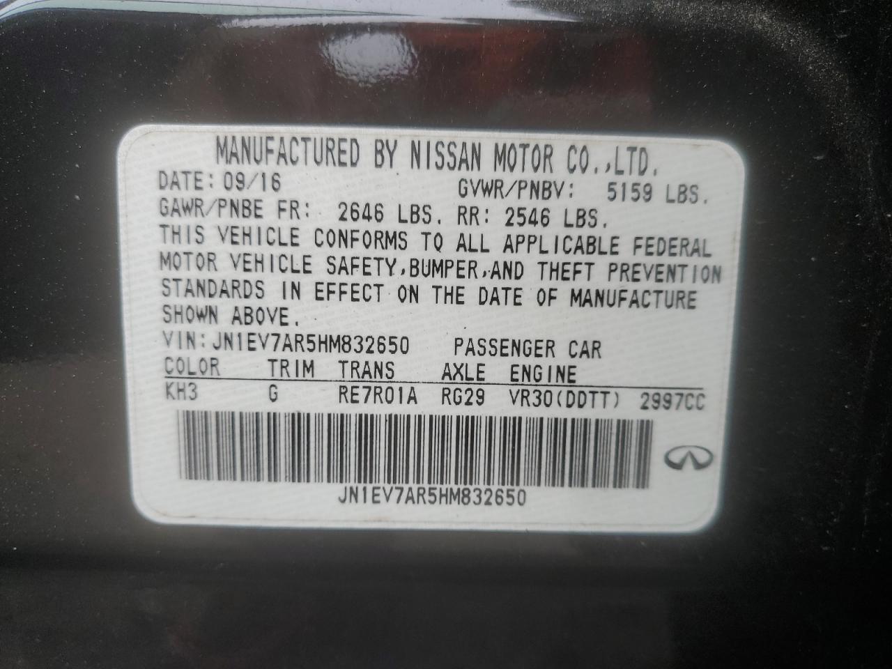 2017 Infiniti Q50 Premium VIN: JN1EV7AR5HM832650 Lot: 60025445