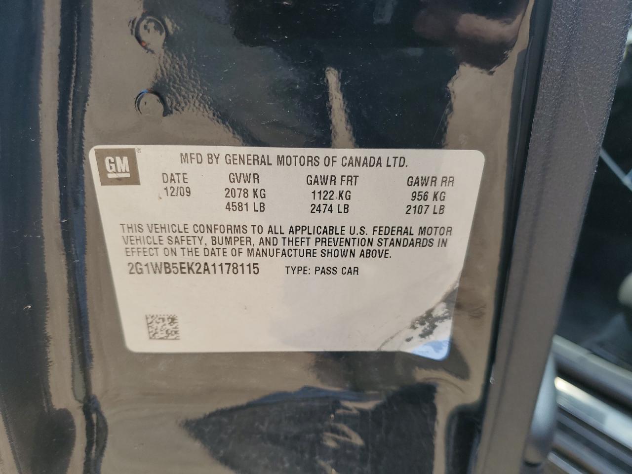 2010 Chevrolet Impala Lt VIN: 2G1WB5EK2A1178115 Lot: 84634225