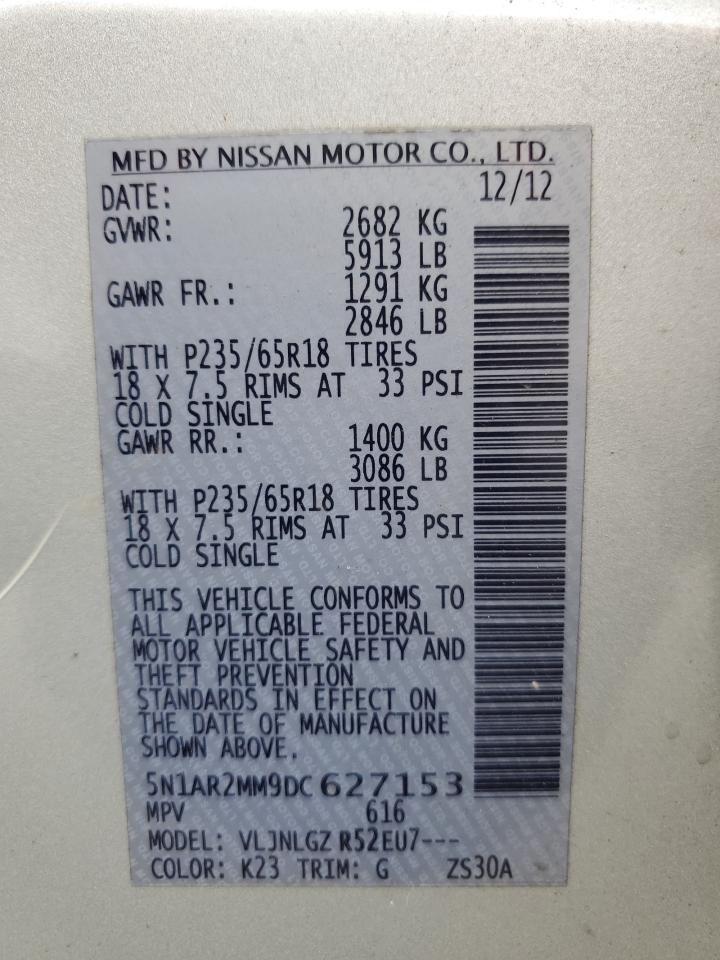 2013 Nissan Pathfinder S VIN: 5N1AR2MM9DC627153 Lot: 62380415