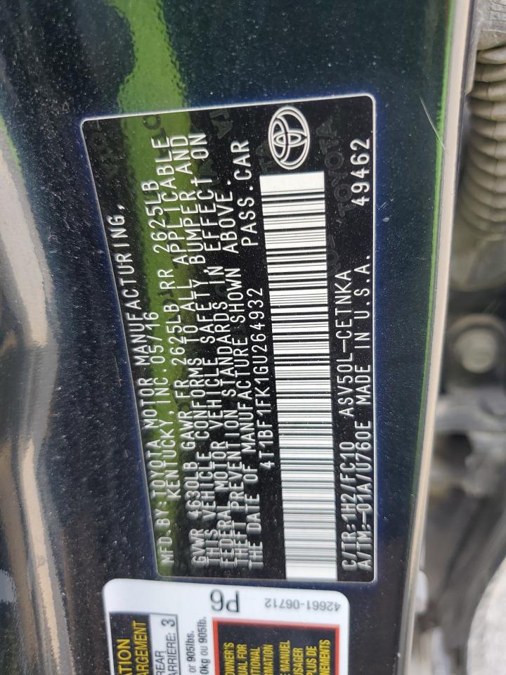 2016 Toyota Camry Le VIN: 4T1BF1FK1GU264932 Lot: 62266055