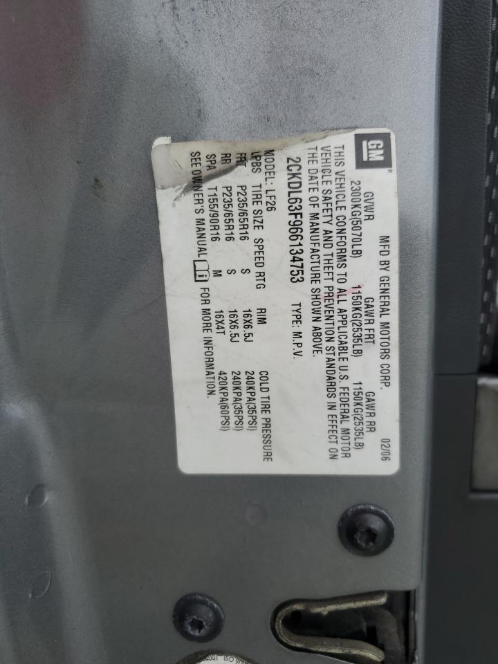 2006 Pontiac Torrent VIN: 2CKDL63F966134753 Lot: 61072435