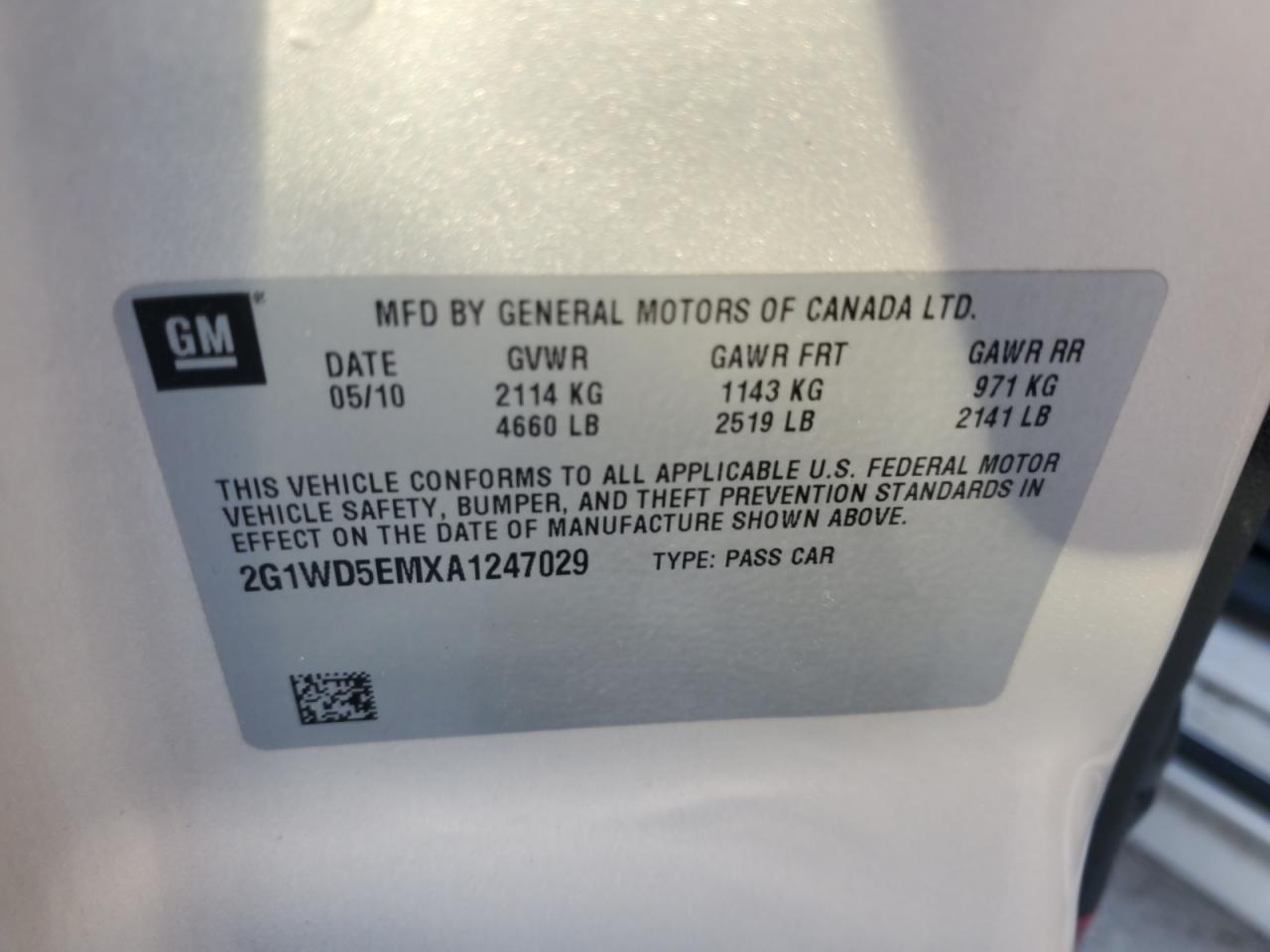 2010 Chevrolet Impala Police VIN: 2G1WD5EMXA1247029 Lot: 61421915