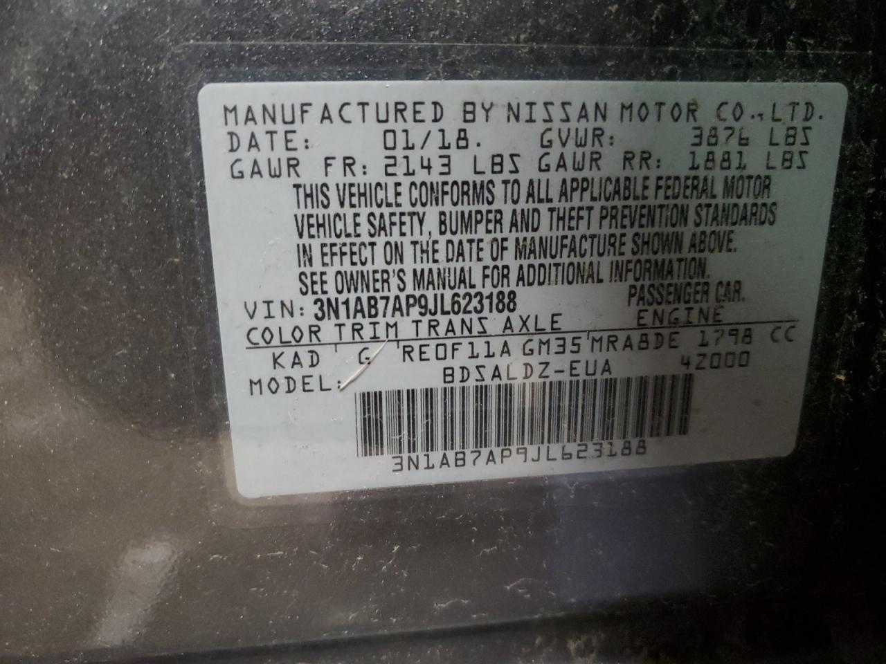 3N1AB7AP9JL623188 NISSAN SENTRA 2018