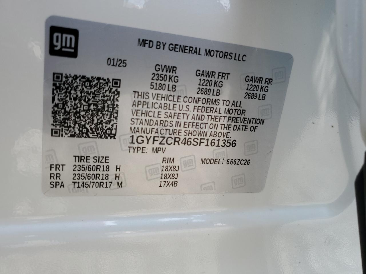 2025 Cadillac Xt4 Premium Luxury VIN: 1GYFZCR46SF161356 Lot: 62315265