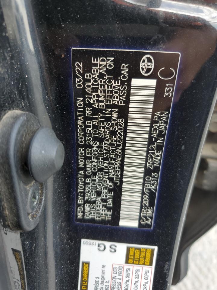 2022 Toyota Corolla Le VIN: JTDEPMAE6NJ222028 Lot: 61284695