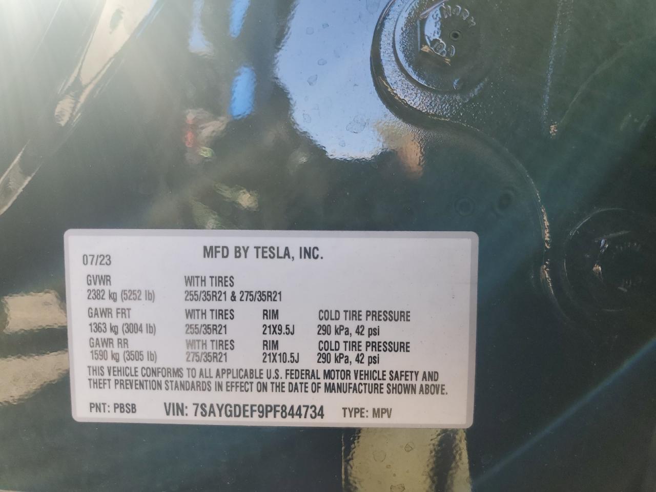 2023 Tesla Model Y VIN: 7SAYGDEF9PF844734 Lot: 61227365