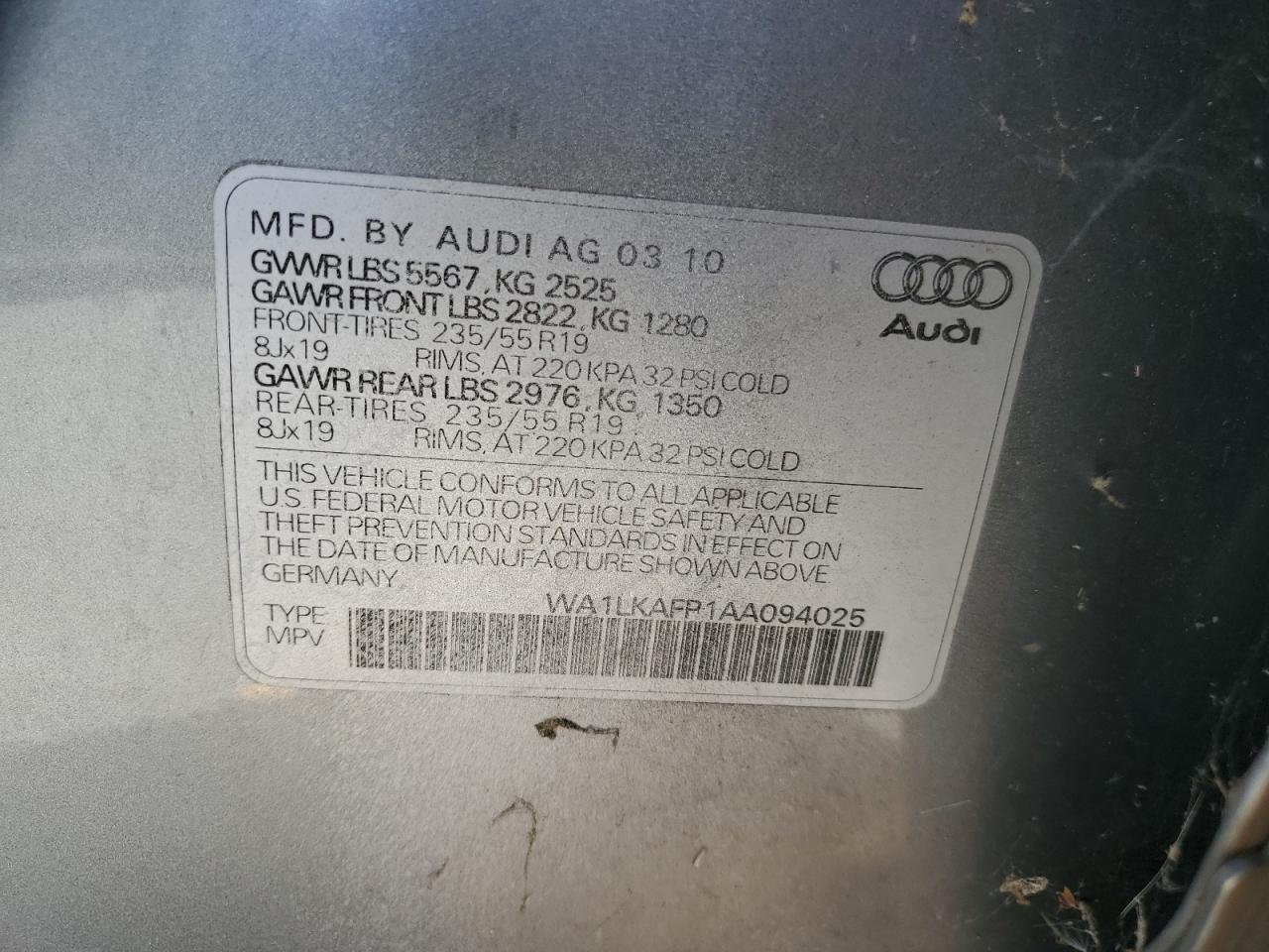 2010 Audi Q5 Premium Plus VIN: WA1LKAFP1AA094025 Lot: 62748105