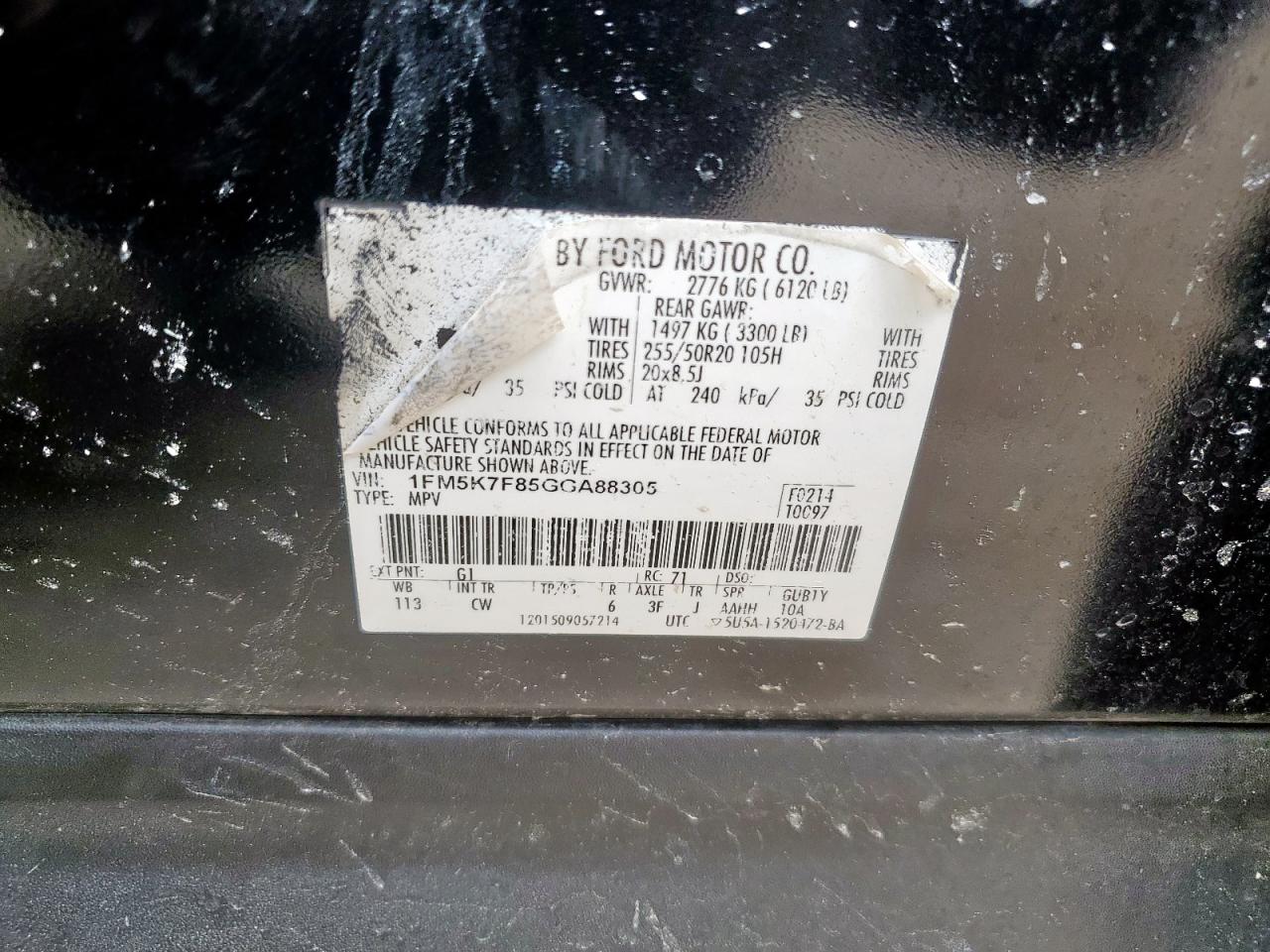 2016 Ford Explorer Limited VIN: 1FM5K7F85GGA88305 Lot: 62519615