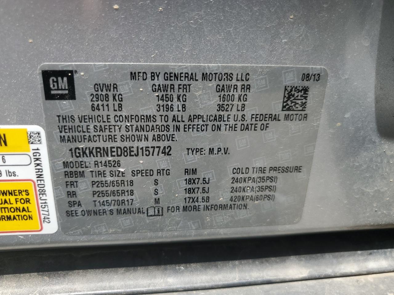 GMC ACADIA 2014 VIN 1GKKRNED8EJ157742 zdjęcie 13