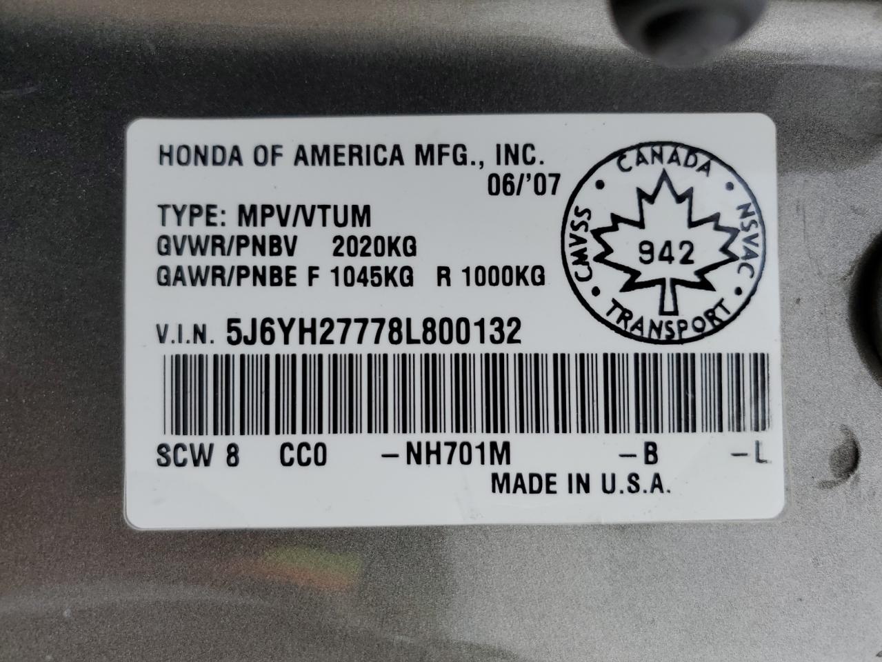 2008 Honda Element Ex VIN: 5J6YH27778L800132 Lot: 62540865