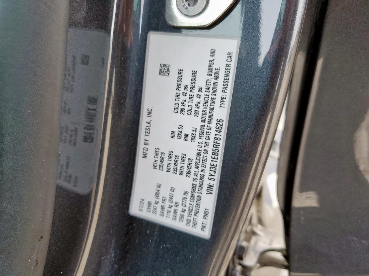 TESLA MODEL 3 2024 VIN 5YJ3E1EB5RF814626 фото 12