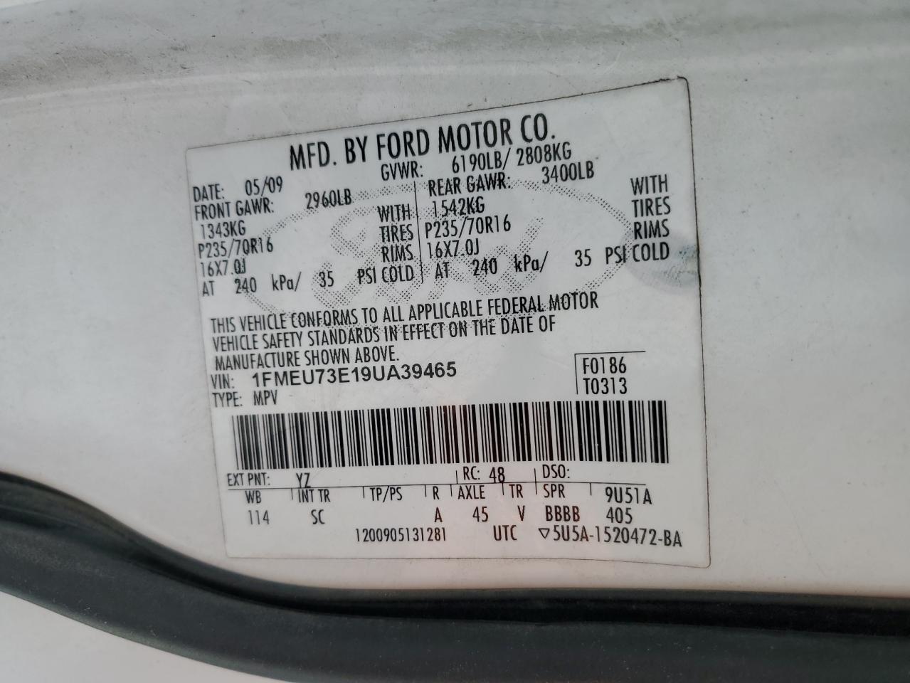 2009 Ford Explorer Xlt VIN: 1FMEU73E19UA39465 Lot: 56212165
