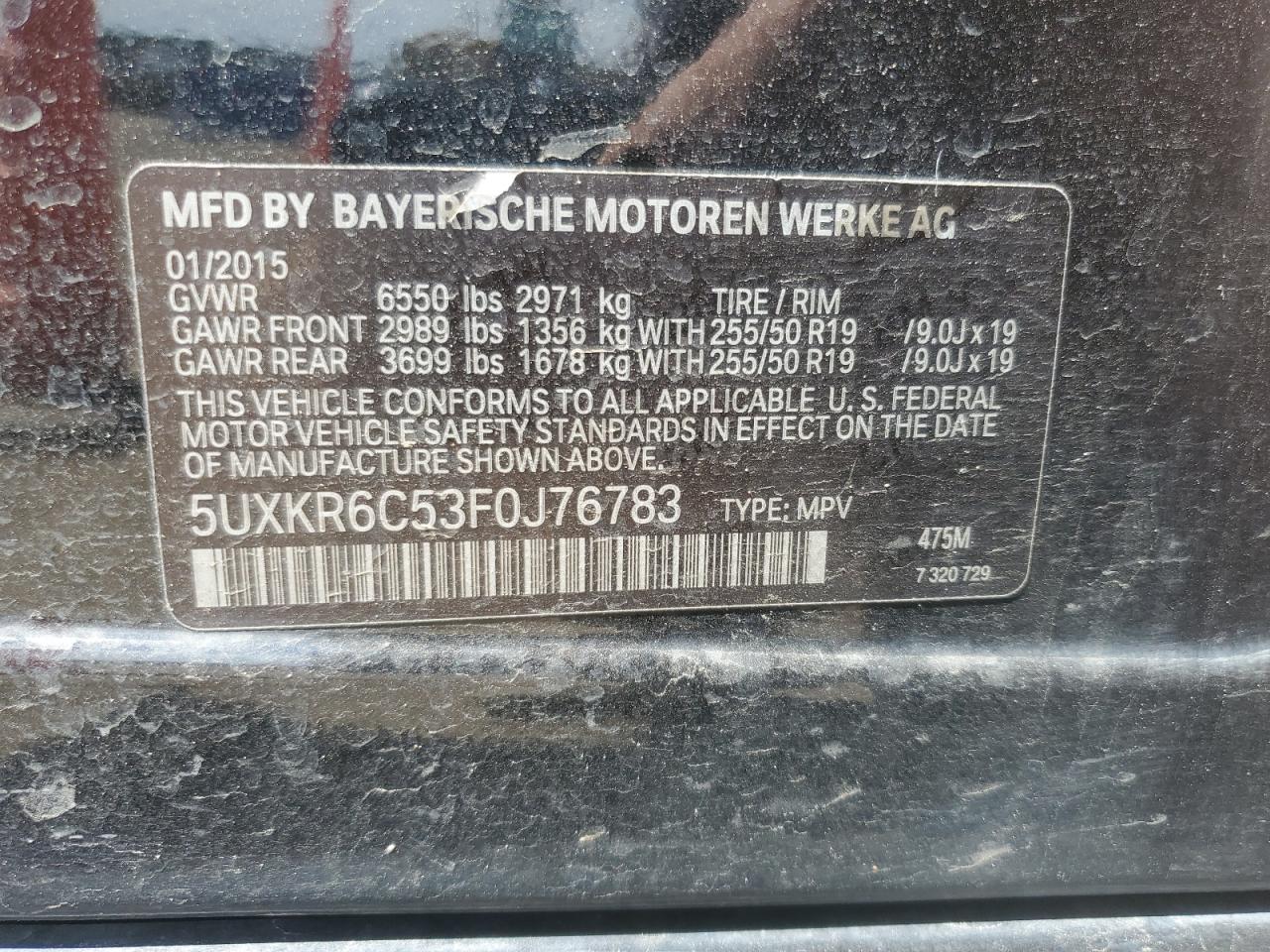 2015 BMW X5 xDrive50I VIN: 5UXKR6C53F0J76783 Lot: 61265495