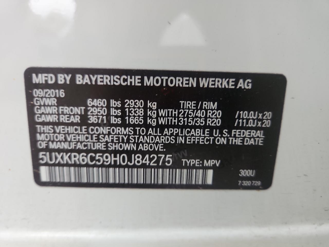 2017 BMW X5 xDrive50I VIN: 5UXKR6C59H0J84275 Lot: 61579125