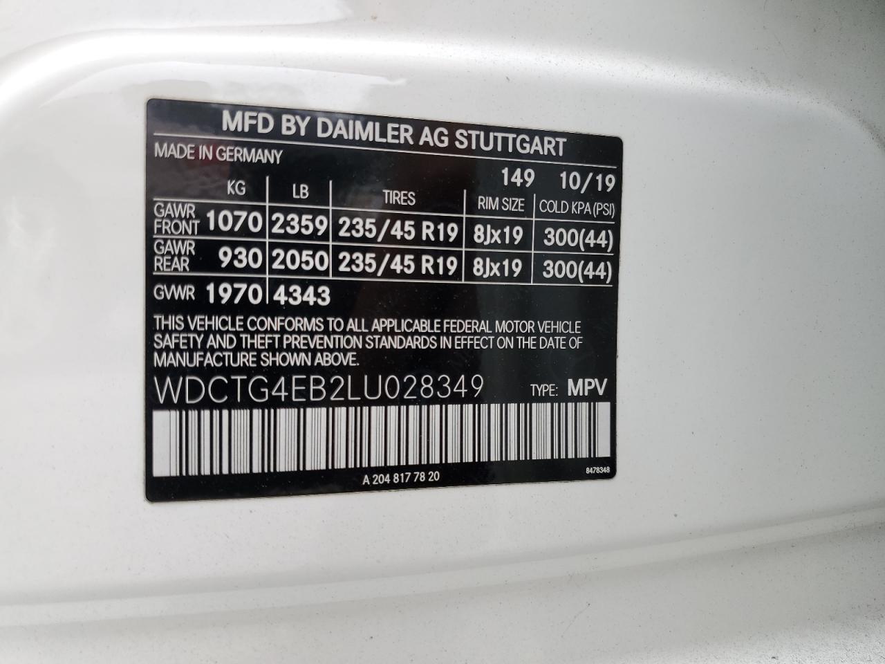 2020 Mercedes-Benz Gla 250 VIN: WDCTG4EB2LU028349 Lot: 60144225